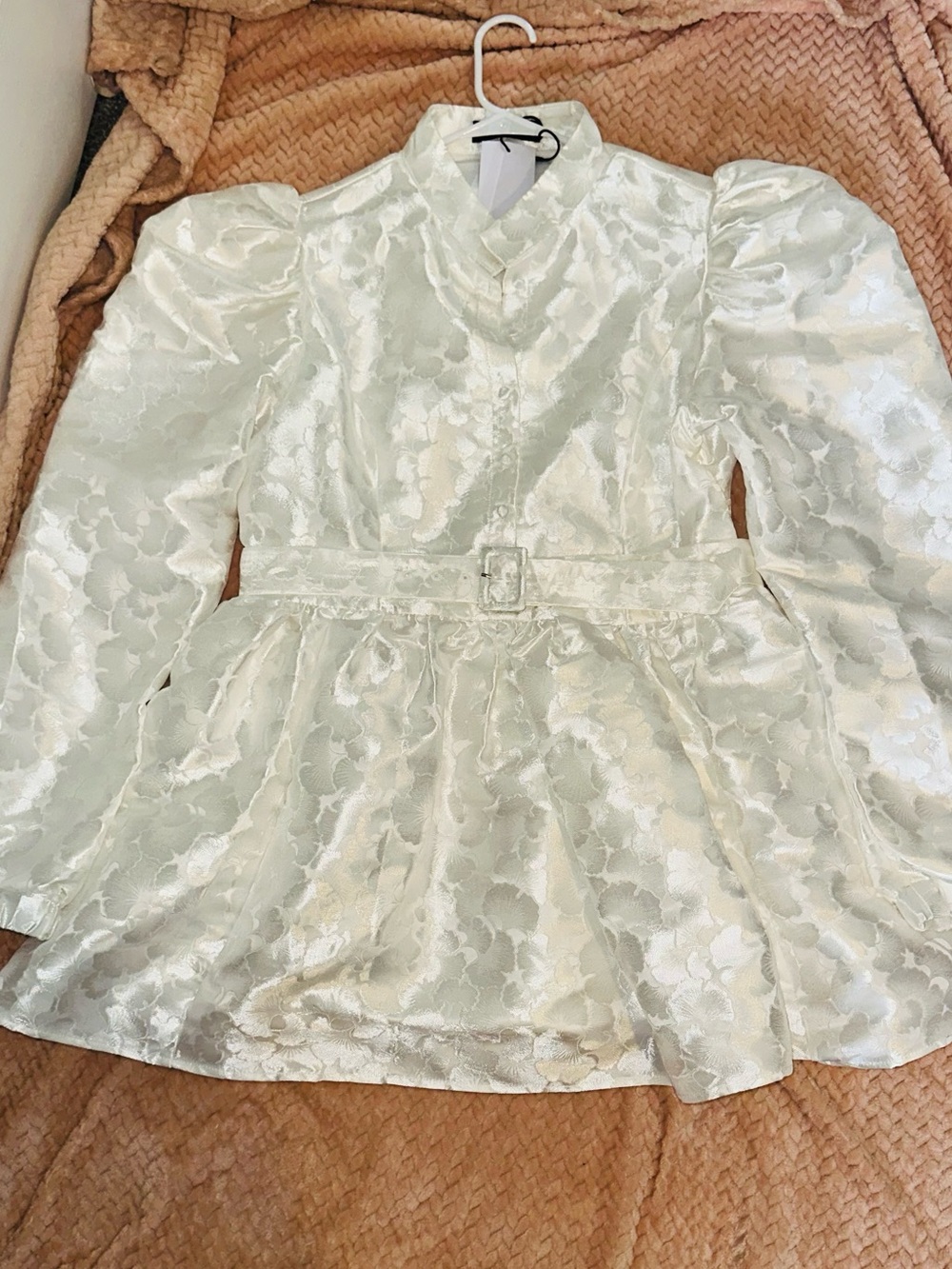 Akira Ivory Floral Jacquard Belted Peplum Mini Dress